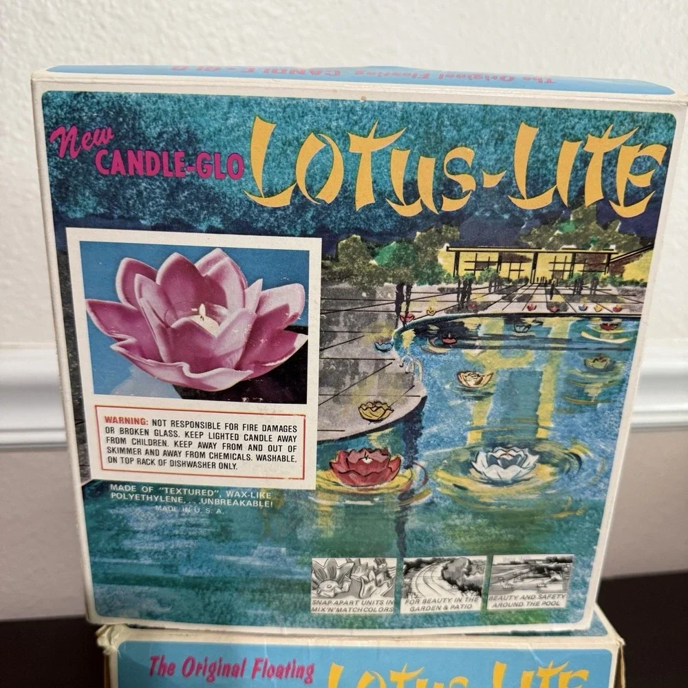 Vintage Lotus Lite Floating Pool Candle Holder Set of 3 Blue Candle-Glo Made USA